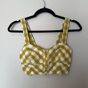 Madewell Checkard Croptop Yellow/White Buttons Sz00 NWT Preppy Classic Statement